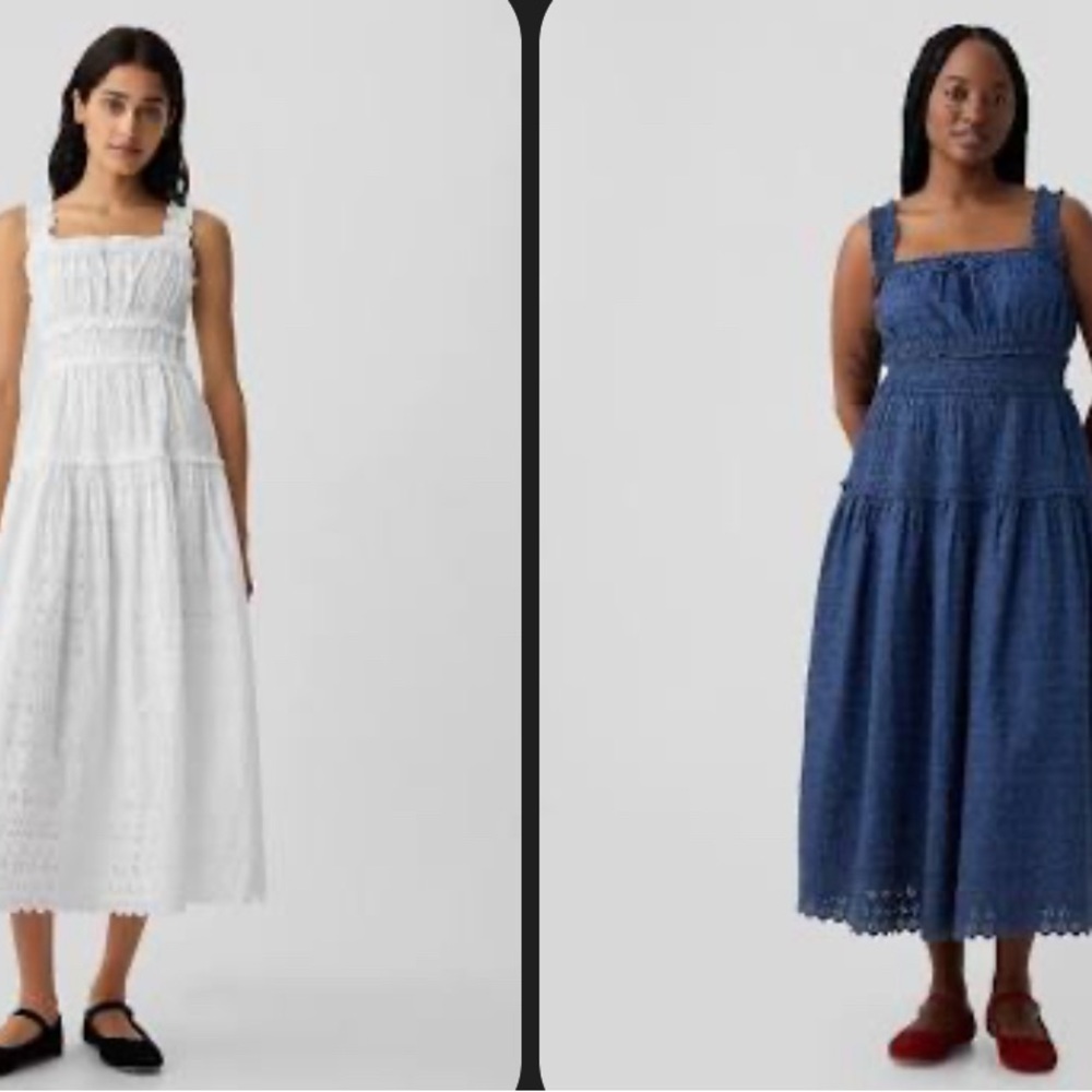 TWO doen gap eyelet midi dresses